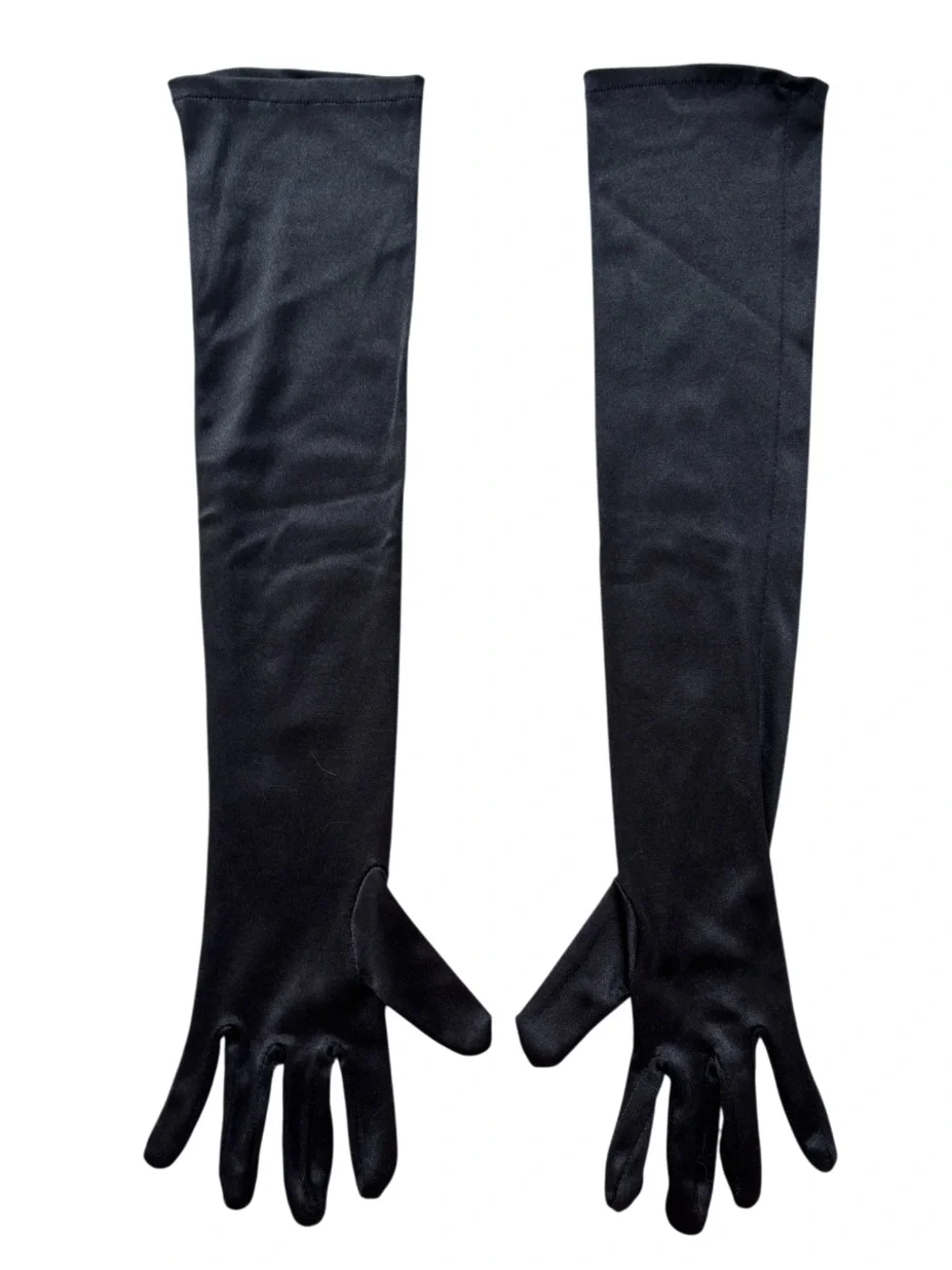 Vintage Black Satin Opera Gloves - Over The Elbow Long Formal Evening Gloves